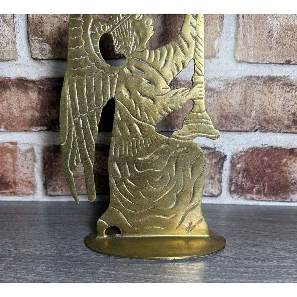 VTG 90s Solid Brass Kneeling Angel Taper Candle Holder Christmas India